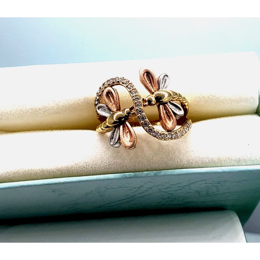14 k GOLD Double Dragonfly Ring size 6 - Picture 4 of 16
